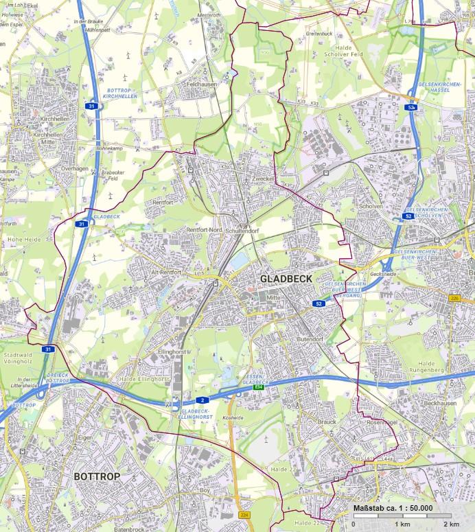 Karte der Stadt Gladbeck, © GeoBasis-DE / BKG (2024) CC BY 4.0